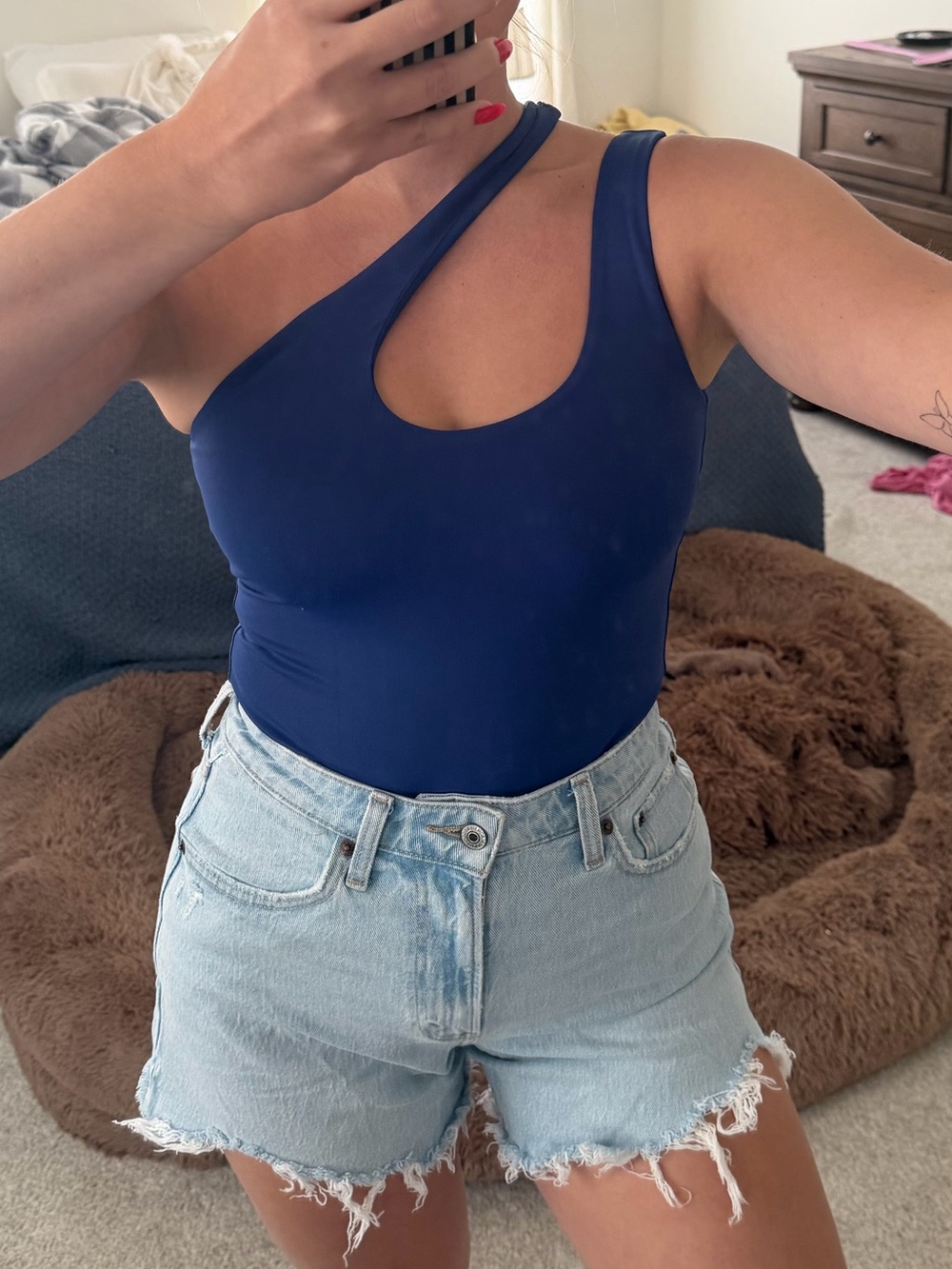 ReoRia Asymmetric Cutout Bodysuit - Navy